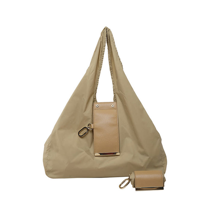 Sac fourre-tout pliable en nylon avec porte-clés et accent en cuir - Kaki - Petit - image 12