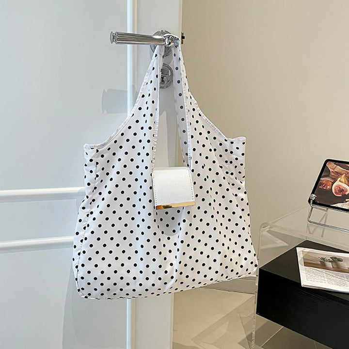 Sac fourre-tout pliable en nylon avec porte-clés et accent en cuir - Point blanc - Petit - image 30