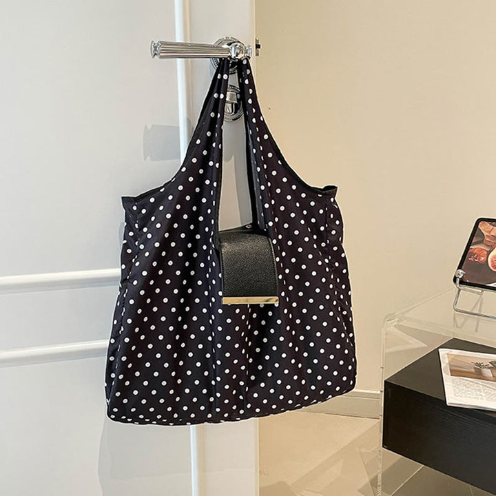 Sac fourre-tout pliable en nylon avec porte-clés et accent en cuir - Point noir - Petit - image 29