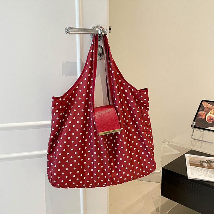 Sac fourre-tout pliable en nylon avec porte-clés et accent en cuir - Point de Bourgogne - Petit - image 31