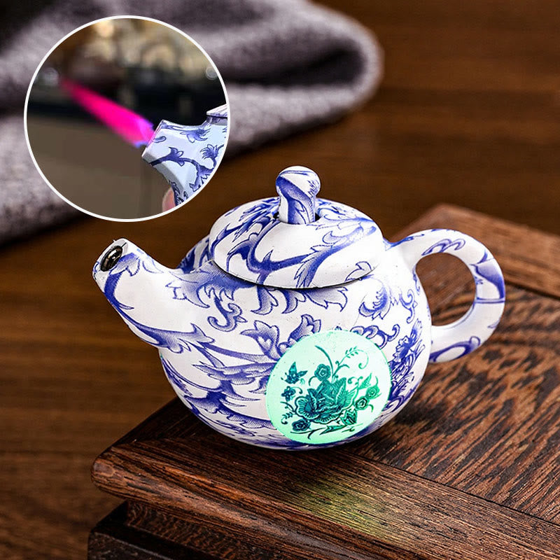 Théière en porcelaine Heritage Flame, briquet à butane rotatif - Porcelaine bleue - image 0