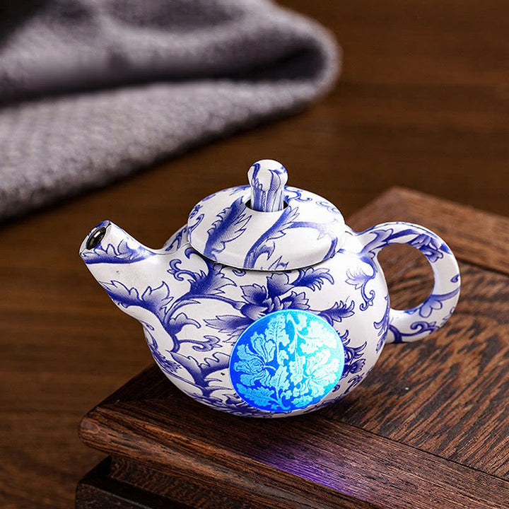 Théière en porcelaine Heritage Flame, briquet à butane rotatif - Pivoine en porcelaine bleue - image 1