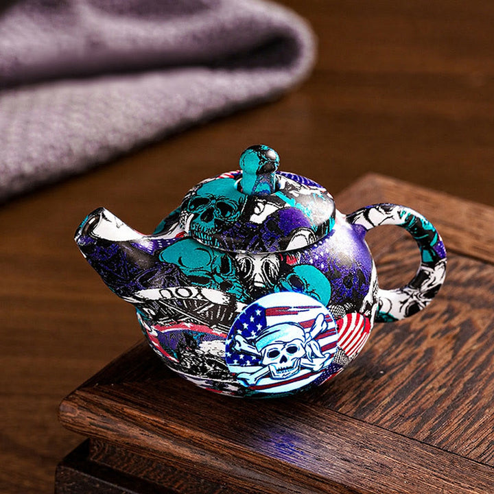 Théière en porcelaine Heritage Flame, briquet à butane rotatif - Crâne et drapeau - image 2