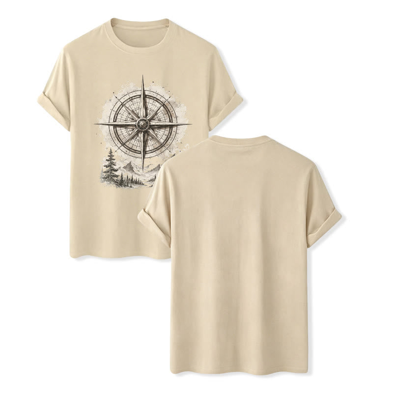 T-shirt western vintage à motif aquarelle de boussole de montagne - Beige - 2XL - image 6