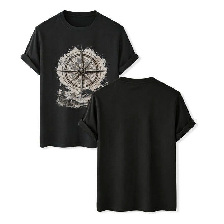 T-shirt western vintage à motif aquarelle de boussole de montagne - Noir - 2XL - image 12