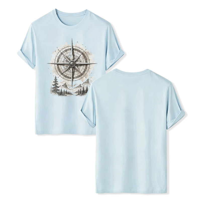 T-shirt western vintage à motif aquarelle de boussole de montagne - Bleu - 2XL - image 9