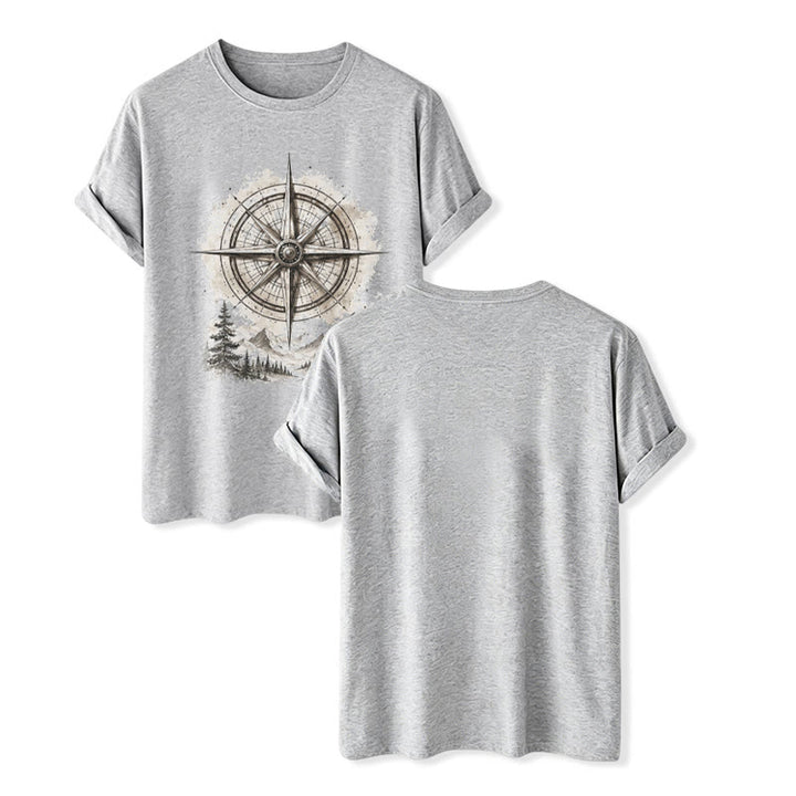 T-shirt western vintage à motif aquarelle de boussole de montagne - Gris - 2XL - image 8