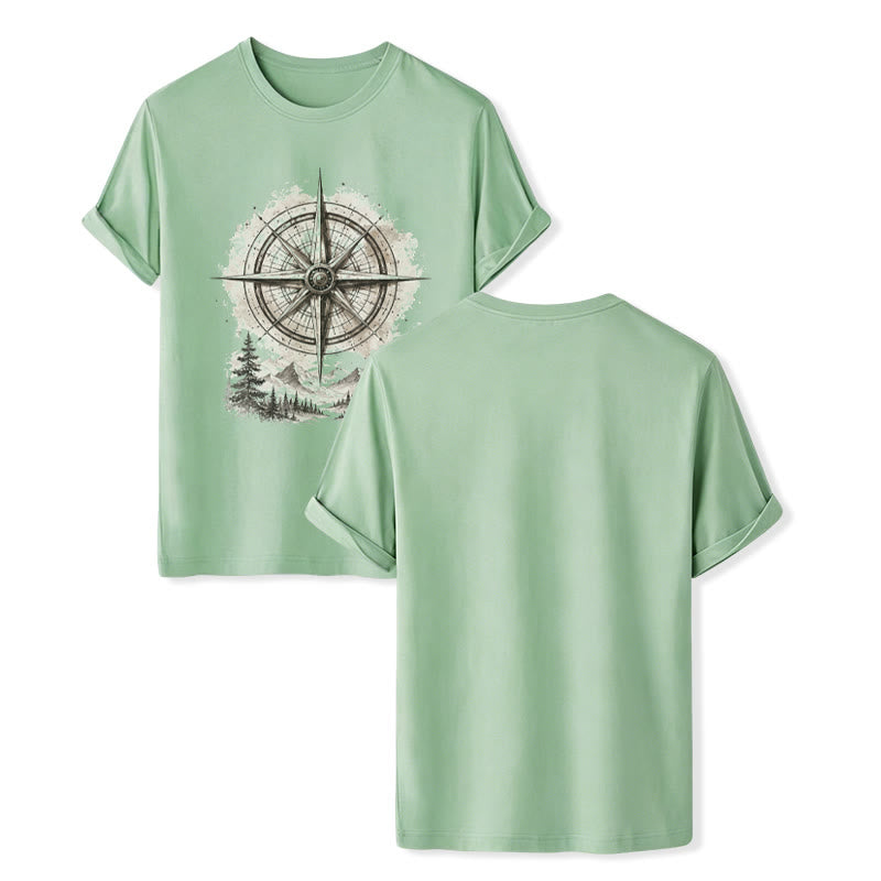 T-shirt western vintage à motif aquarelle de boussole de montagne - Vert - 2XL - image 10