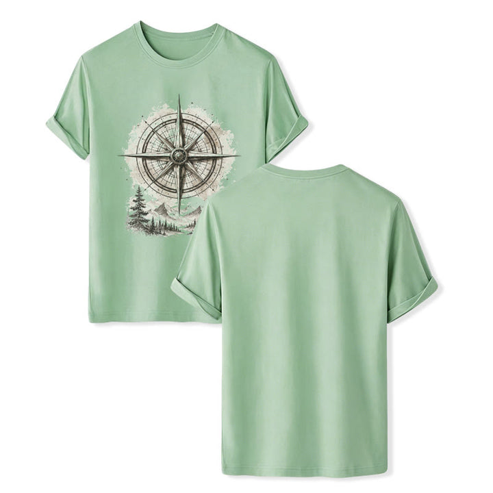 T-shirt western vintage à motif aquarelle de boussole de montagne - Vert - 2XL - image 10