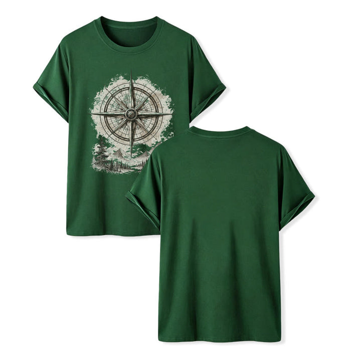 T-shirt western vintage à motif aquarelle de boussole de montagne - Vert foncé - 2XL - image 13