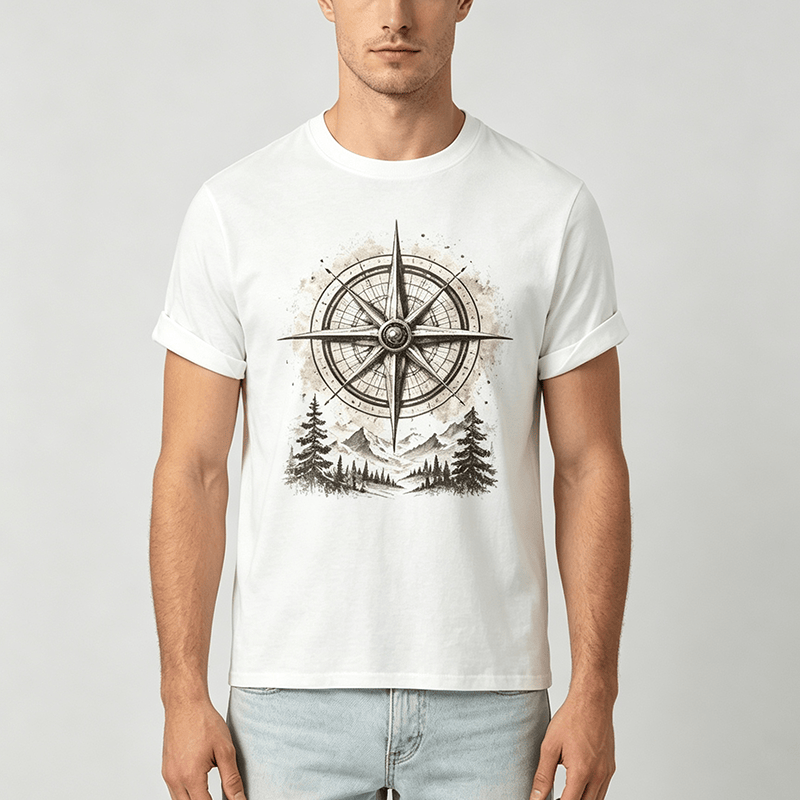 T-shirt western vintage à motif aquarelle de boussole de montagne - image 1