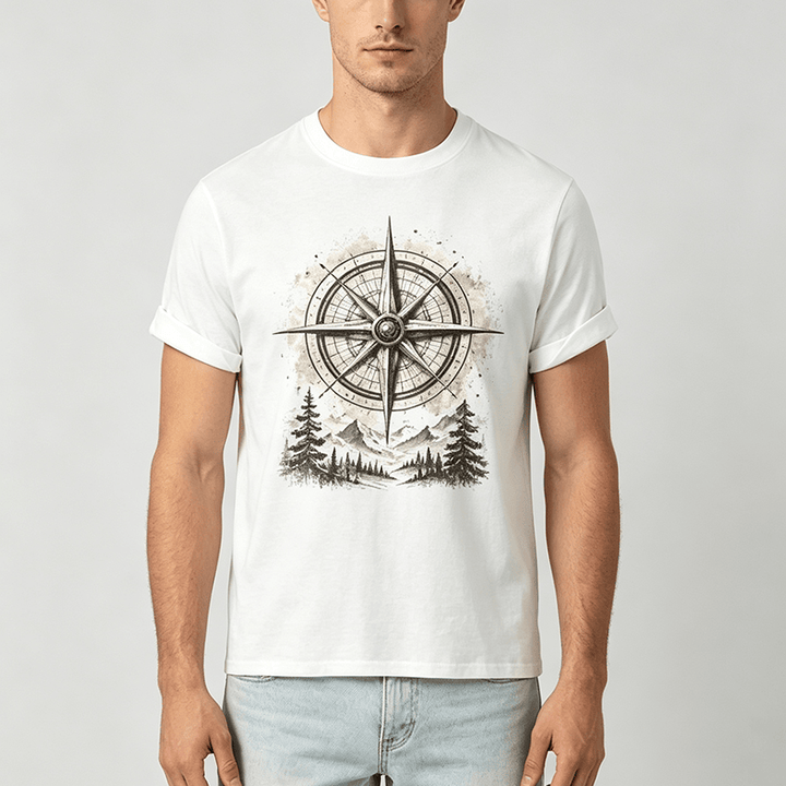 T-shirt western vintage à motif aquarelle de boussole de montagne - image 1