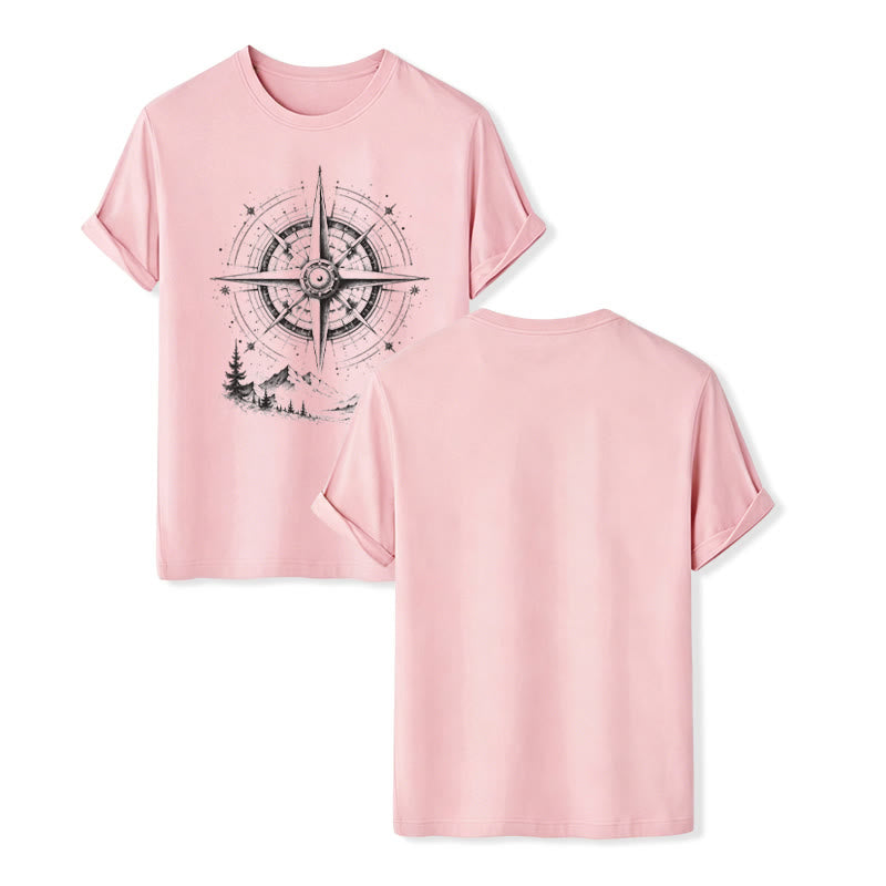 T-shirt western avec motif boussole de montagne dessinée à la main à l'encre noire - Rose - 2XL - image 7