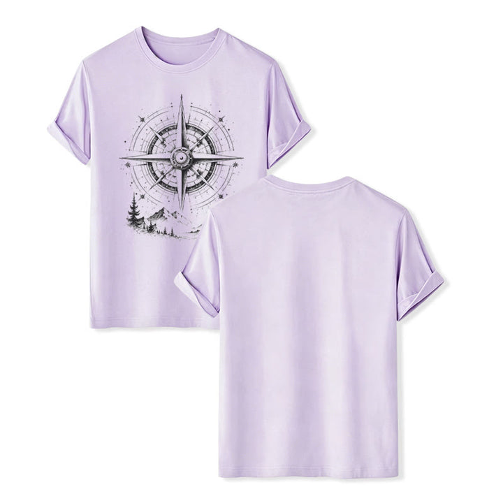 T-shirt western avec motif boussole de montagne dessinée à la main à l'encre noire - Violet - 2XL - image 11