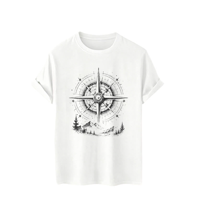 T-shirt western avec motif boussole de montagne dessinée à la main à l'encre noire - image 4