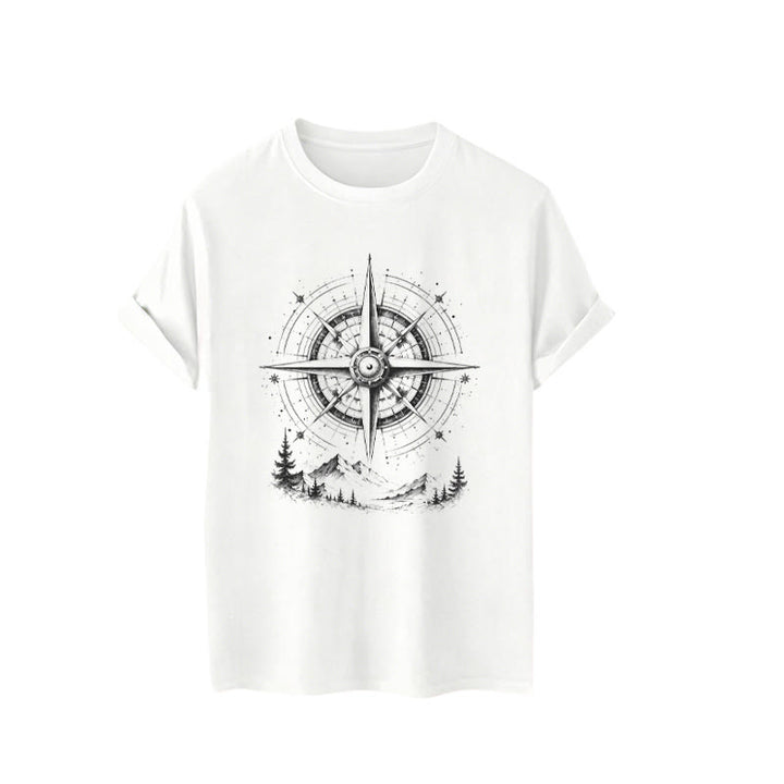 T-shirt western avec motif boussole de montagne dessinée à la main à l'encre noire - image 4