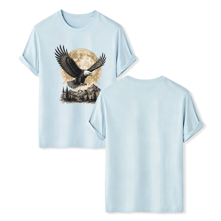 T-shirt western vintage à motif aigle à tête blanche, pleine lune et montagne - Bleu - 2XL - image 9