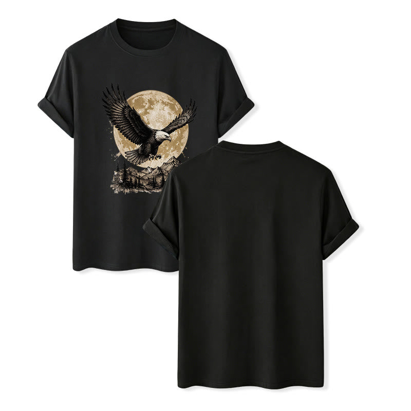 T-shirt western vintage à motif aigle à tête blanche, pleine lune et montagne - Noir - 2XL - image 12