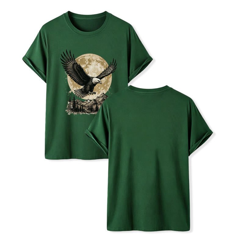 T-shirt western vintage à motif aigle à tête blanche, pleine lune et montagne - Vert foncé - 2XL - image 13
