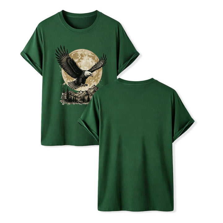 T-shirt western vintage à motif aigle à tête blanche, pleine lune et montagne - Vert foncé - 2XL - image 13