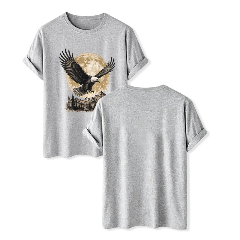 T-shirt western vintage à motif aigle à tête blanche, pleine lune et montagne - Gris - 2XL - image 8