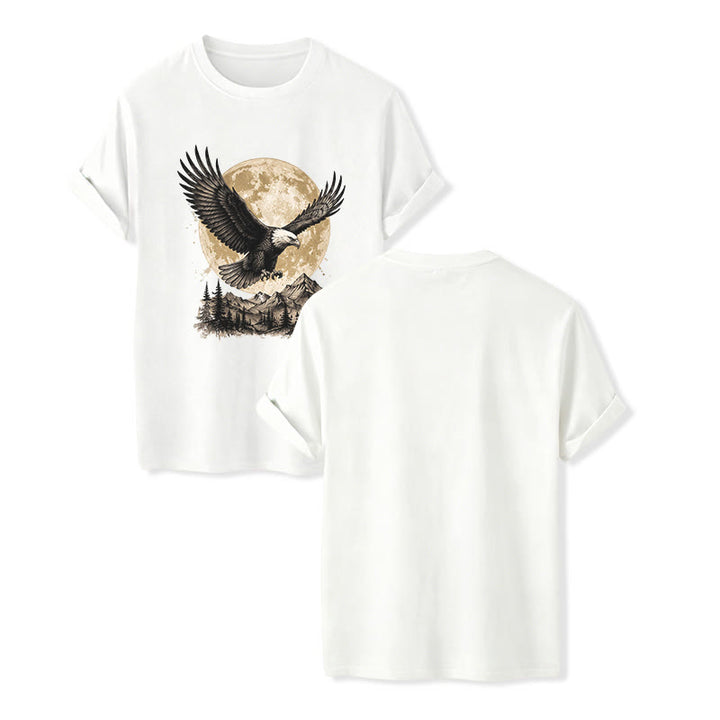 T-shirt western vintage à motif aigle à tête blanche, pleine lune et montagne - Blanc - 2XL - image 5