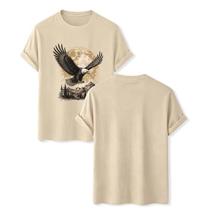 T-shirt western vintage à motif aigle à tête blanche, pleine lune et montagne - Beige - 2XL - image 6