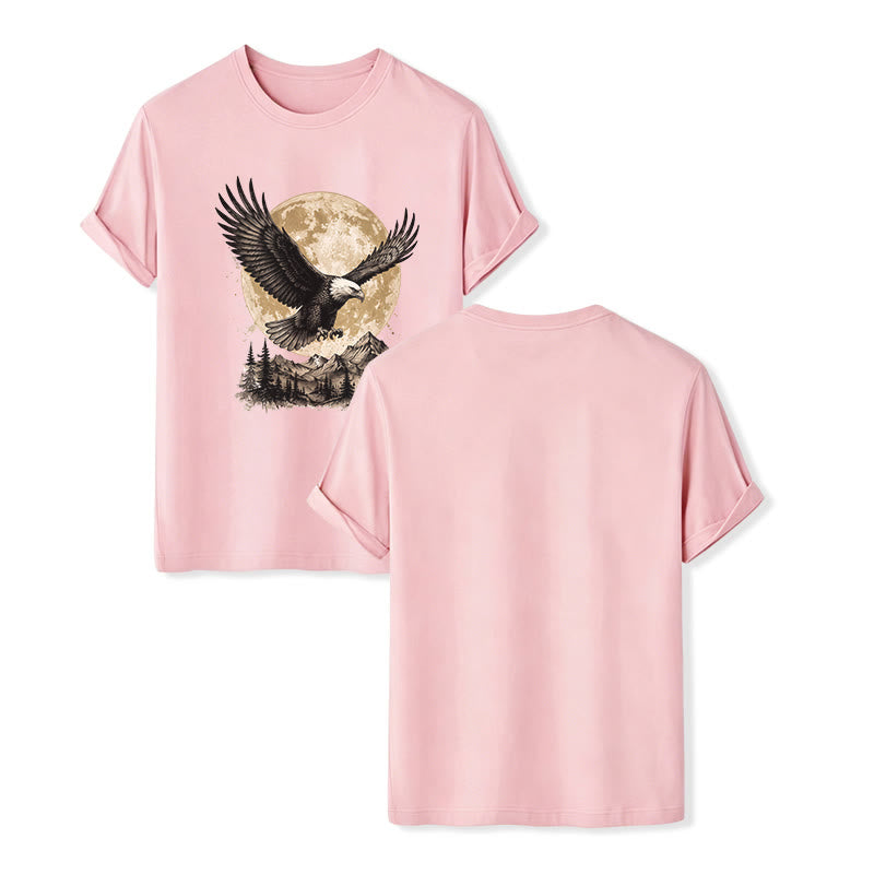 T-shirt western vintage à motif aigle à tête blanche, pleine lune et montagne - Rose - 2XL - image 7