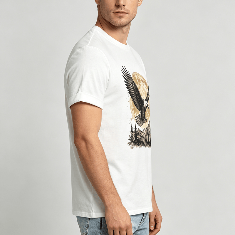 T-shirt western vintage à motif aigle à tête blanche, pleine lune et montagne - image 2