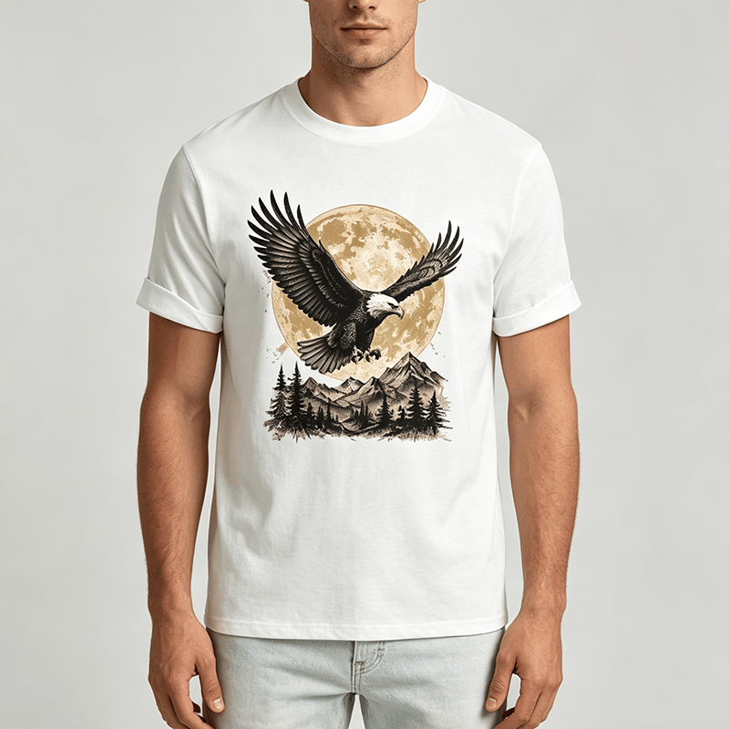 T-shirt western vintage à motif aigle à tête blanche, pleine lune et montagne - image 1
