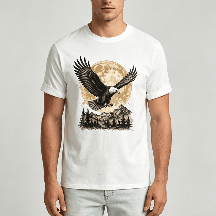 T-shirt western vintage à motif aigle à tête blanche, pleine lune et montagne - image 1