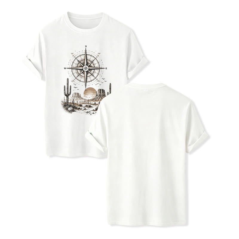 T-shirt imprimé avec un cactus et une boussole du désert occidental - Blanc - 2XL - image 5