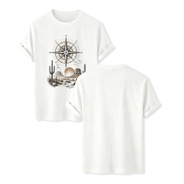 T-shirt imprimé avec un cactus et une boussole du désert occidental - Blanc - 2XL - image 5