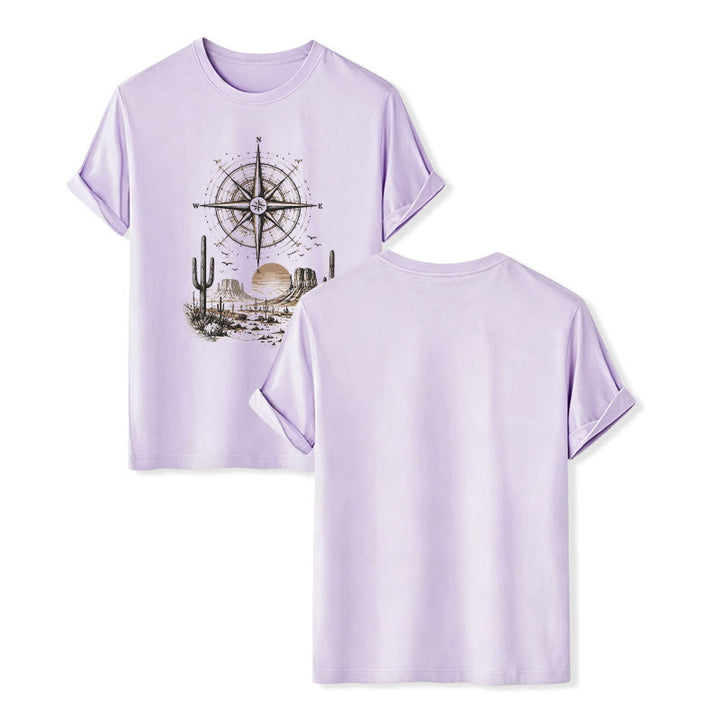 T-shirt imprimé avec un cactus et une boussole du désert occidental - Violet - 2XL - image 11