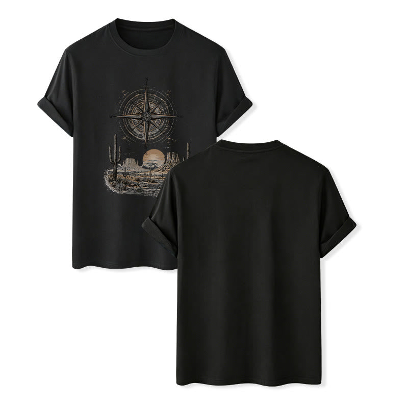 T-shirt imprimé avec un cactus et une boussole du désert occidental - Noir - 2XL - image 12
