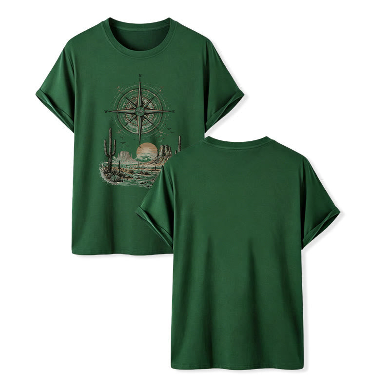T-shirt imprimé avec un cactus et une boussole du désert occidental - Vert foncé - 2XL - image 13