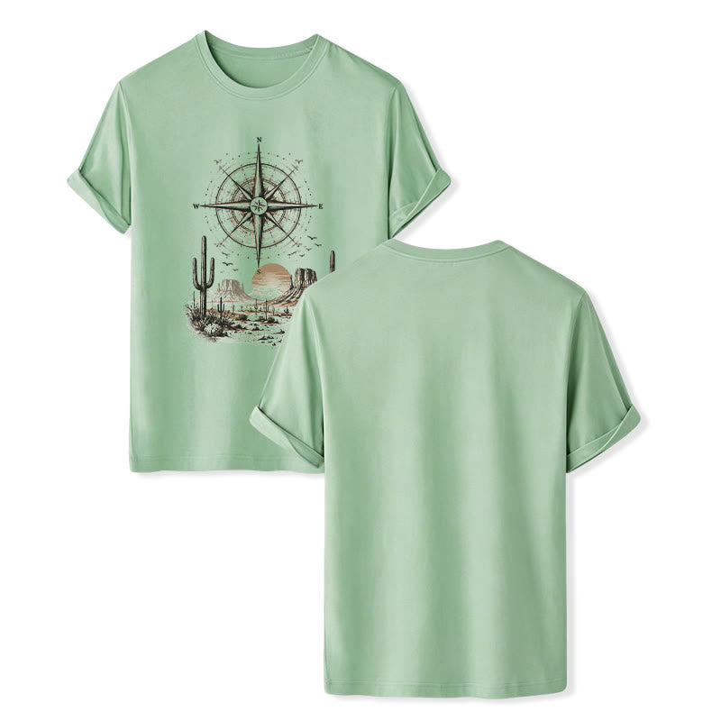 T-shirt imprimé avec un cactus et une boussole du désert occidental - Vert - 2XL - image 10
