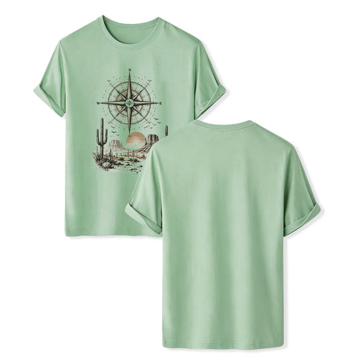 T-shirt imprimé avec un cactus et une boussole du désert occidental - Vert - 2XL - image 10