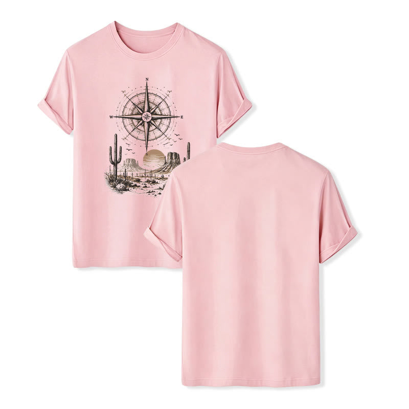 T-shirt imprimé avec un cactus et une boussole du désert occidental - Rose - 2XL - image 7