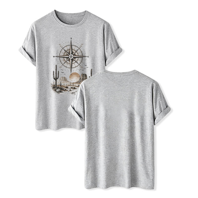 T-shirt imprimé avec un cactus et une boussole du désert occidental - Gris - 2XL - image 8