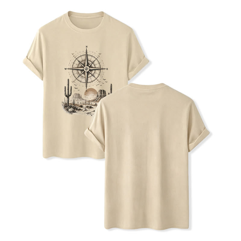 T-shirt imprimé avec un cactus et une boussole du désert occidental - Beige - 2XL - image 6