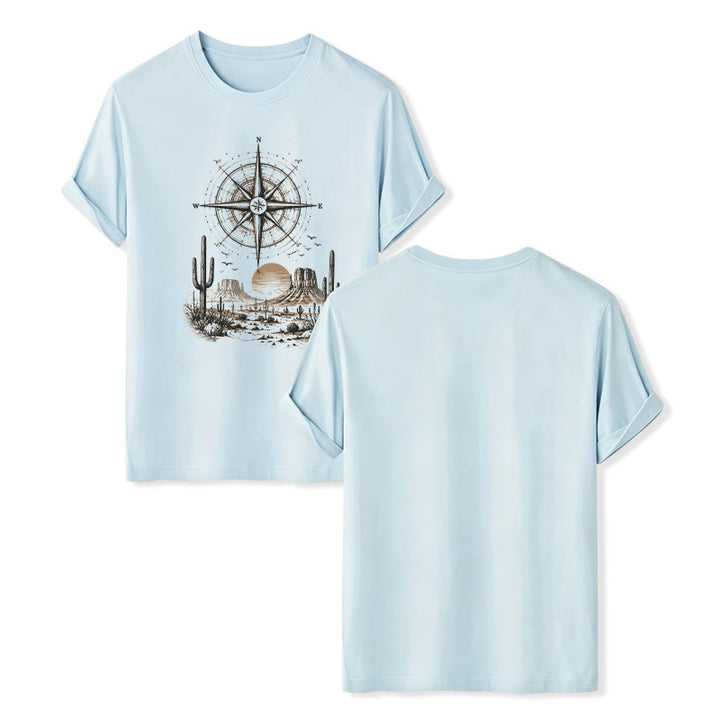 T-shirt imprimé avec un cactus et une boussole du désert occidental - Bleu - 2XL - image 9