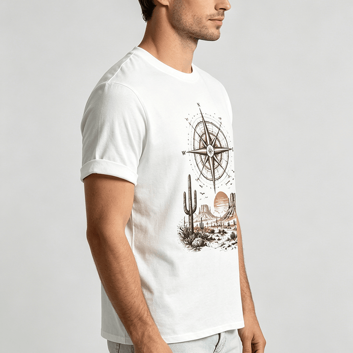 T-shirt imprimé avec un cactus et une boussole du désert occidental - image 2