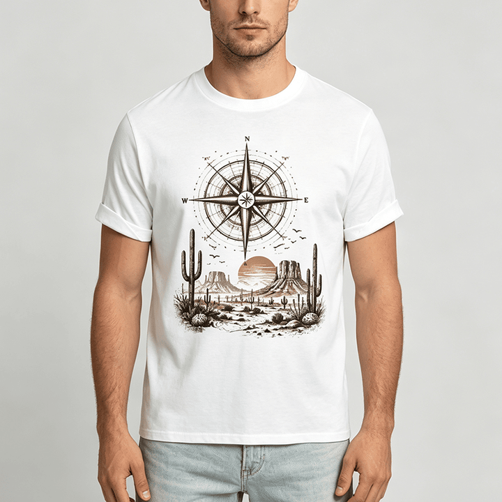 T-shirt imprimé avec un cactus et une boussole du désert occidental - image 1
