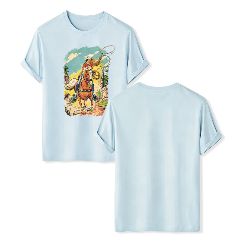 Chemise vintage à imprimé graphique western avec lasso de cowboy - Bleu - 2XL - image 9