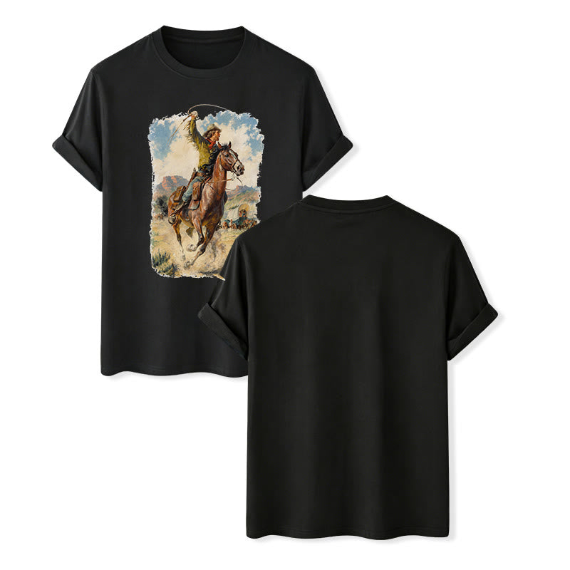 Peinture à l'huile vintage, fouet de cowboy, chemise western sauvage - Noir - 2XL - image 12