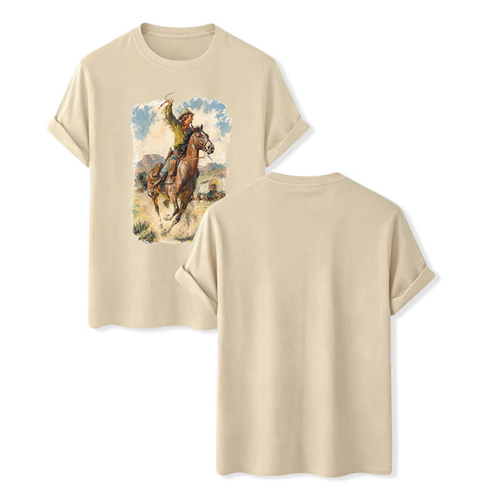 Peinture à l'huile vintage, fouet de cowboy, chemise western sauvage - Beige - 2XL - image 6