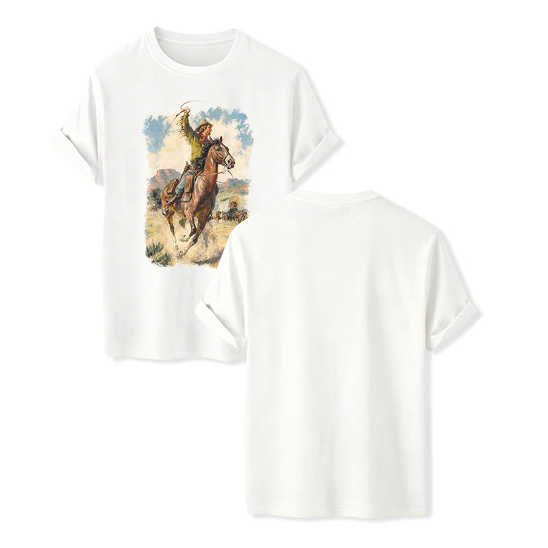 Peinture à l'huile vintage, fouet de cowboy, chemise western sauvage - Blanc - 2XL - image 5