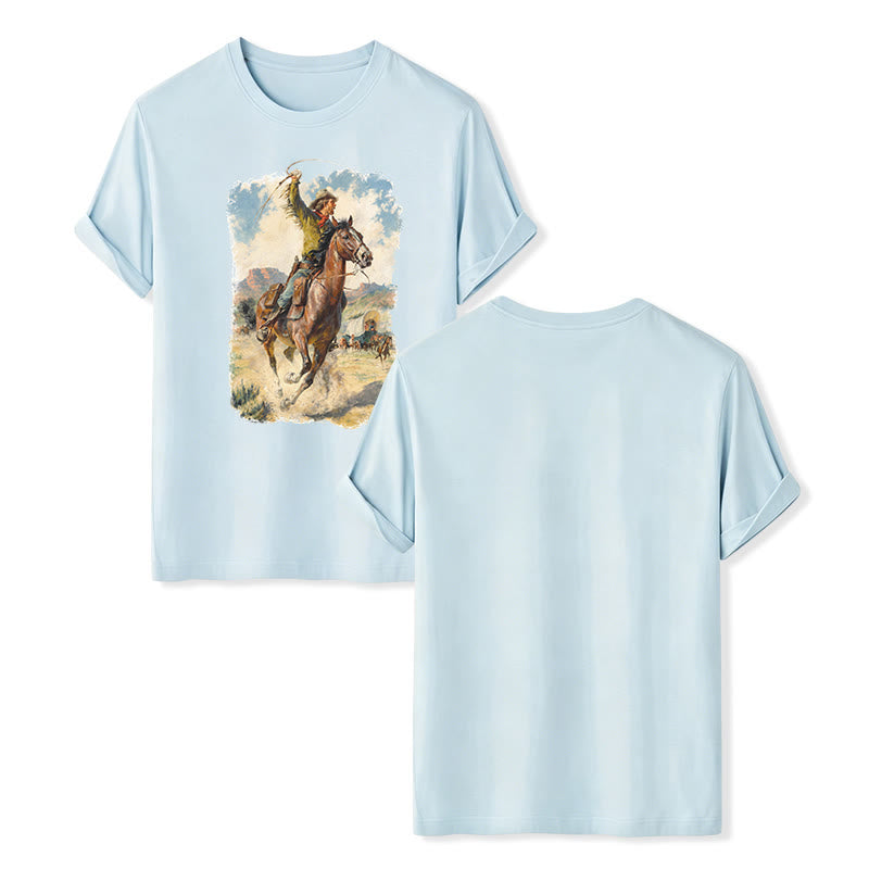 Peinture à l'huile vintage, fouet de cowboy, chemise western sauvage - Bleu - 2XL - image 9