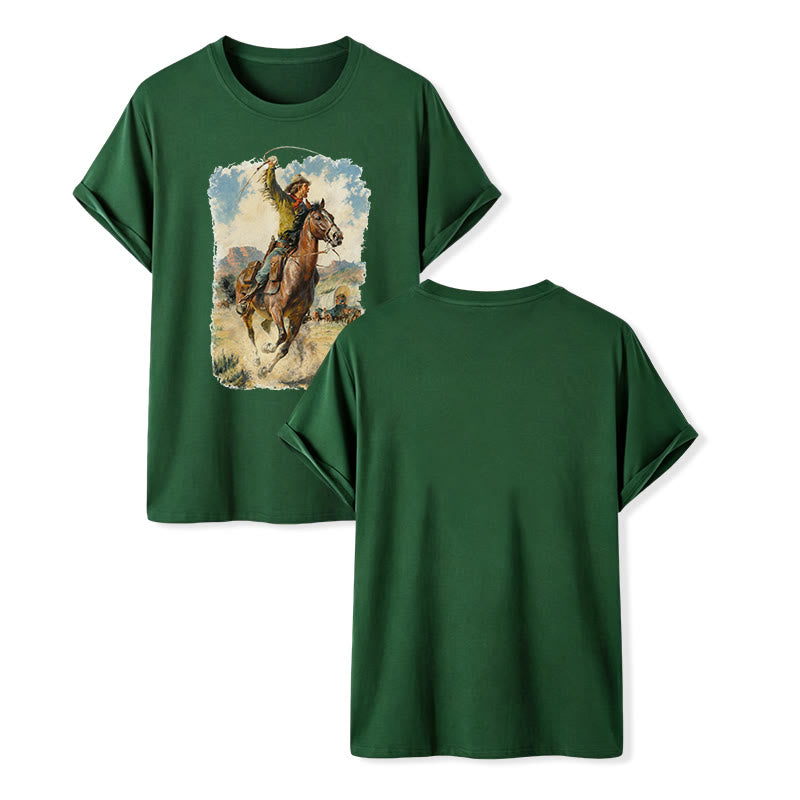 Peinture à l'huile vintage, fouet de cowboy, chemise western sauvage - Vert foncé - 2XL - image 13